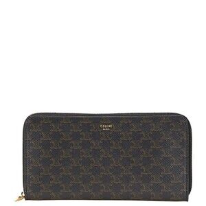 Celine Triomphe round zip long wallet black leather